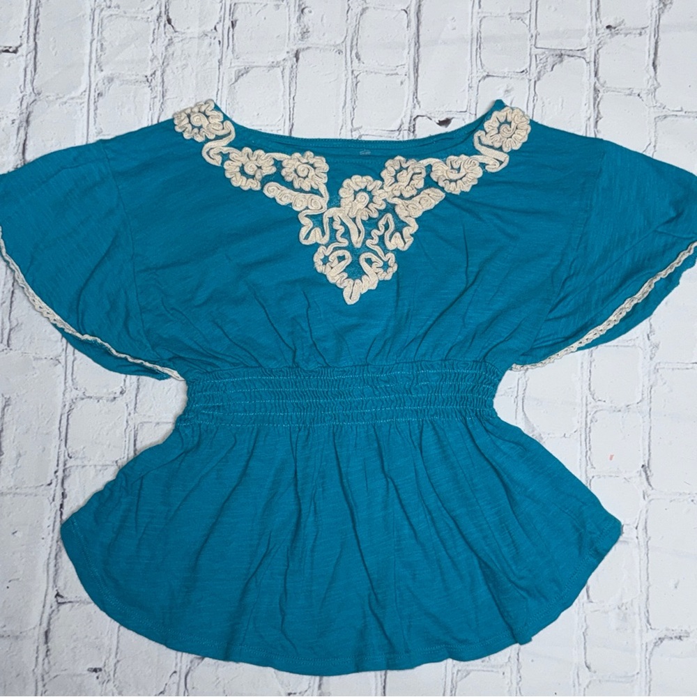 Copper Key Blue Top with Lace